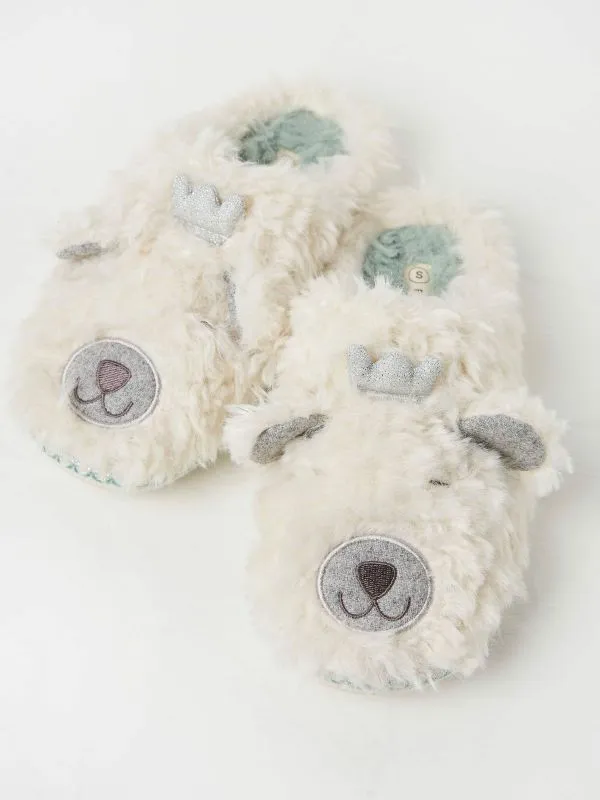 Fat Face Slippers Women Poppy White Polar Bear Slippers