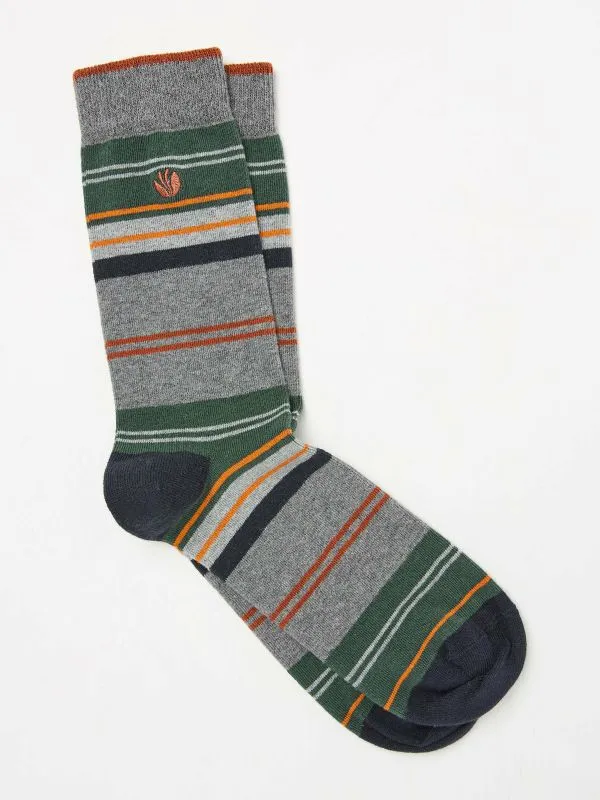 Fat Face Socks Men Grey Striped Socks