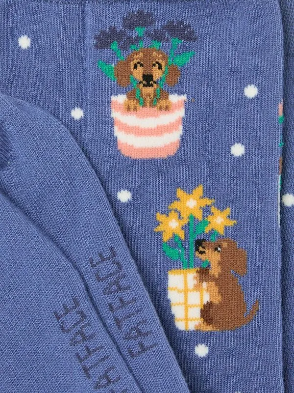 Fat Face Socks Women Blue Dogs In The Garden Socks