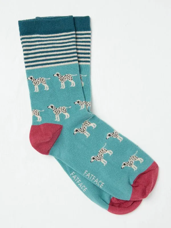 Fat Face Socks Women Green Dalmatian Socks