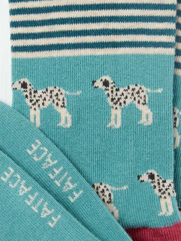 Fat Face Socks Women Green Dalmatian Socks