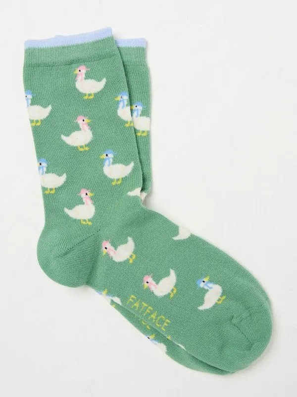Fat Face Socks Women Green Geese Socks
