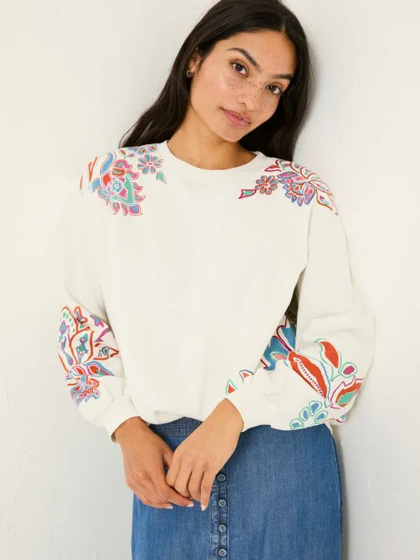 Fat Face Sweatshirts and Hoodies Women Alex Ivory Utopia Embroidered Crew Sweat Top