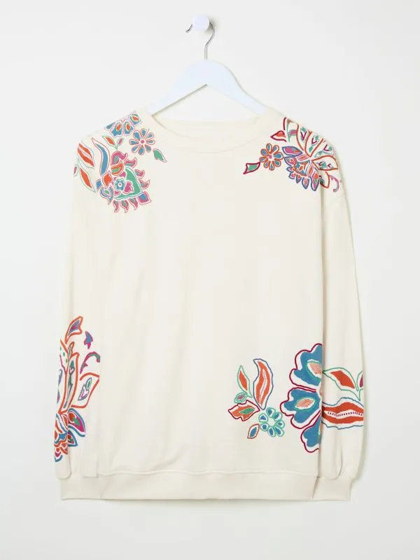 Fat Face Sweatshirts and Hoodies Women Alex Ivory Utopia Embroidered Crew Sweat Top