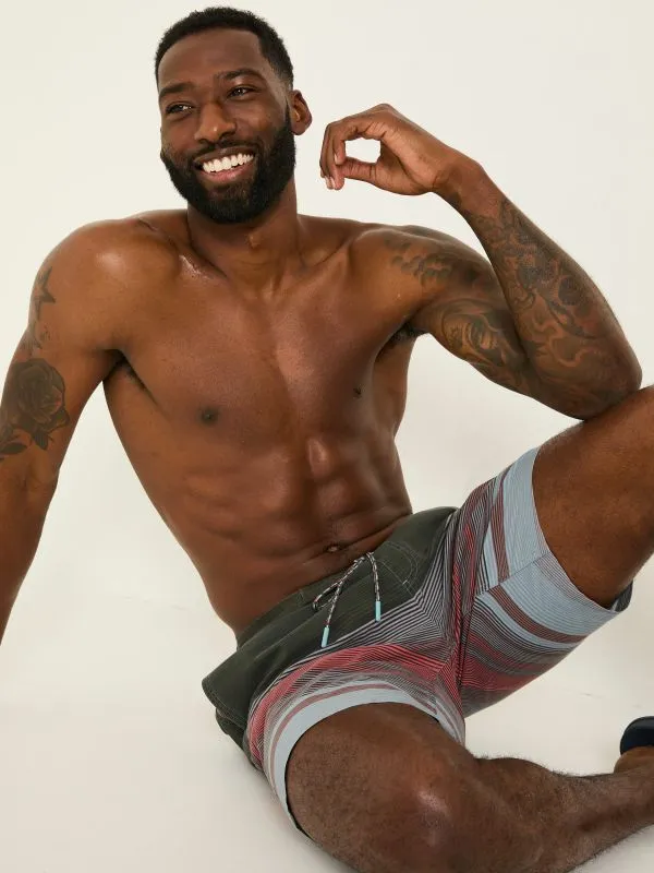 Fat Face Swimwear Men Camber Mid Pink Stripe Swim Shorts