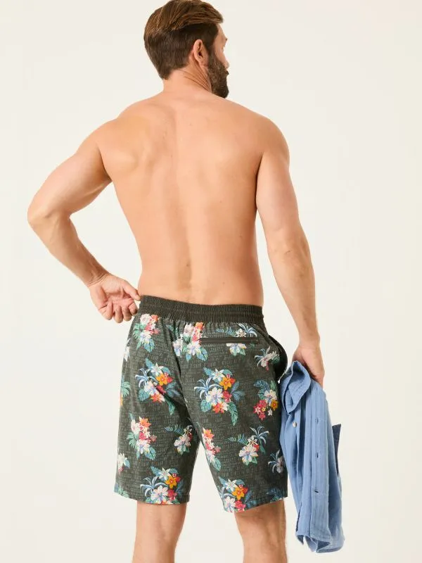 Fat Face Swimwear Men Camber Washed Black Hibiscus Swim Shorts