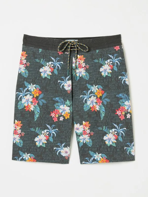 Fat Face Swimwear Men Camber Washed Black Hibiscus Swim Shorts