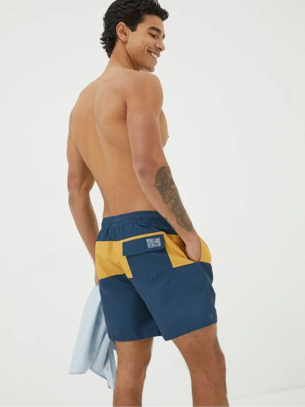 Fat Face Swimwear Men Yellow Trevose Colour Block Swim Shorts