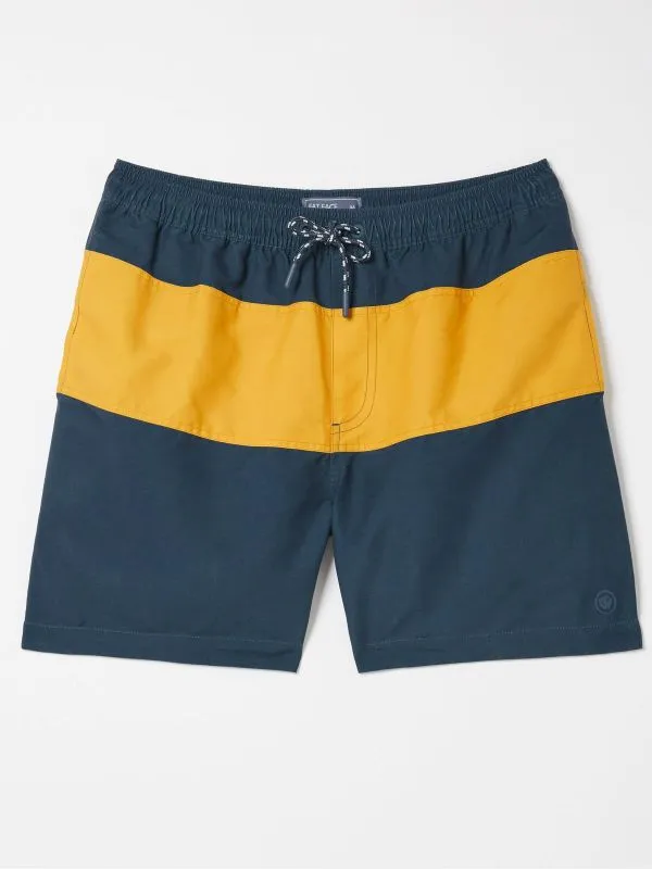 Fat Face Swimwear Men Yellow Trevose Colour Block Swim Shorts
