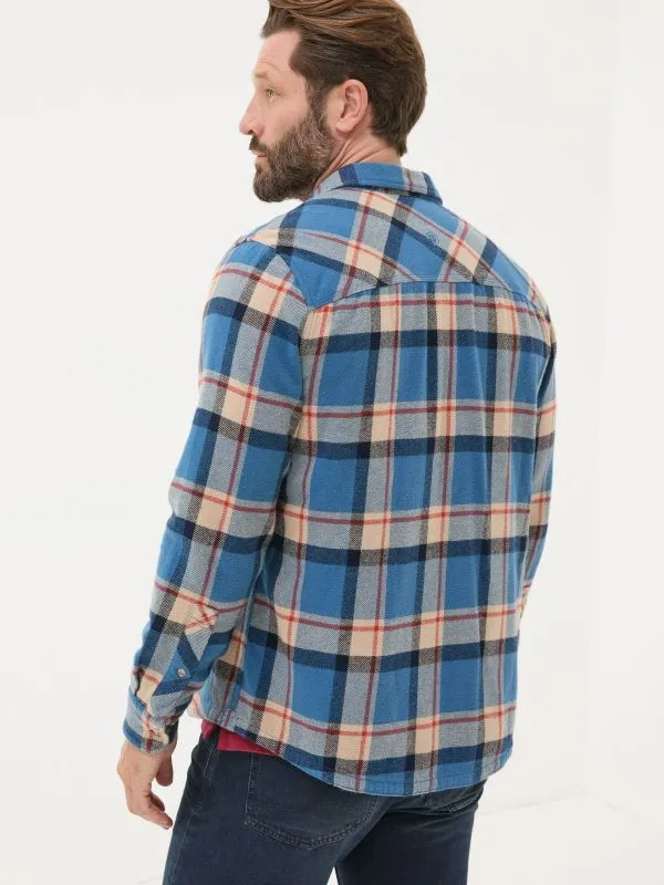 Fat Face Tall Collection Men Blue Long Sleeve Borne Check 100 Cotton Shirt