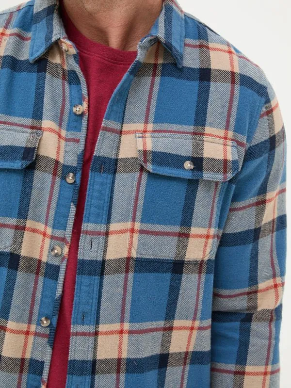 Fat Face Tall Collection Men Blue Long Sleeve Borne Check 100 Cotton Shirt