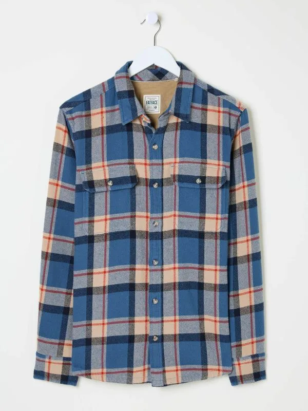 Fat Face Tall Collection Men Blue Long Sleeve Borne Check 100 Cotton Shirt