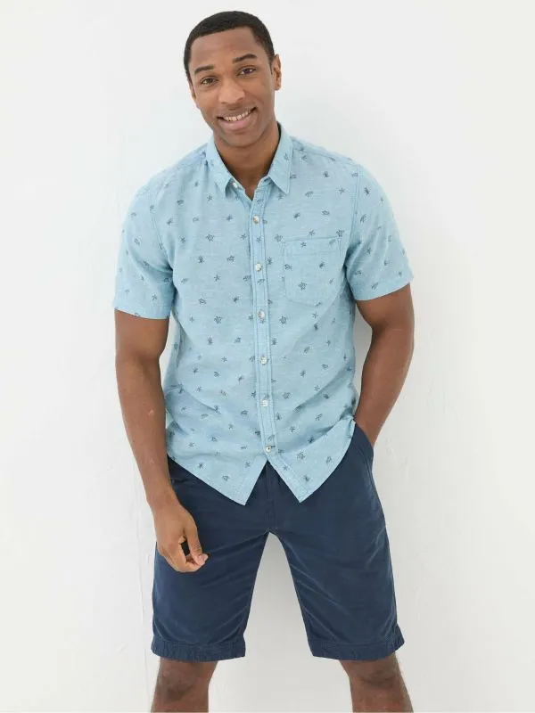 Fat Face Tall Collection Men Blue Short Sleeve Turtle Print Shirt