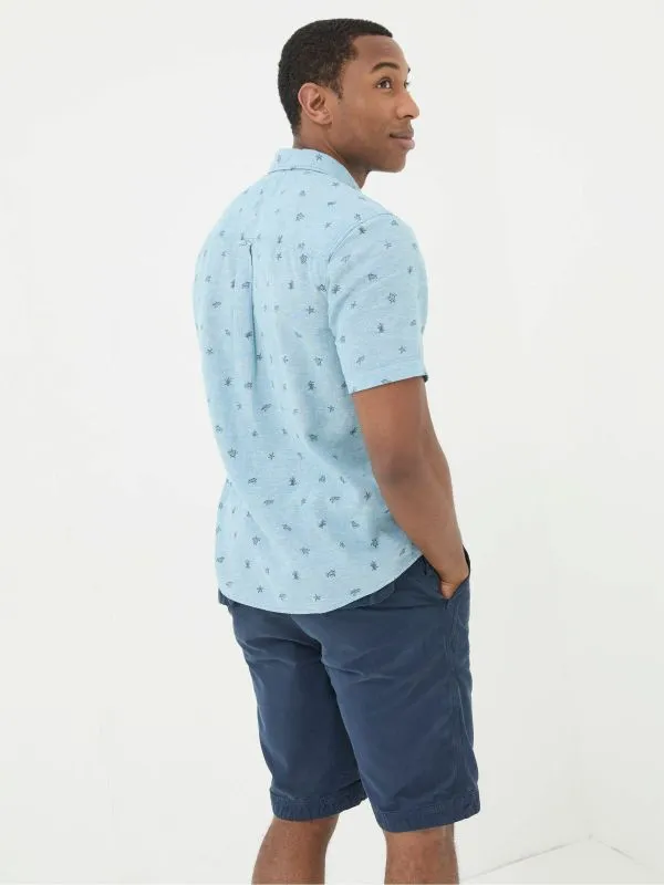 Fat Face Tall Collection Men Blue Short Sleeve Turtle Print Shirt