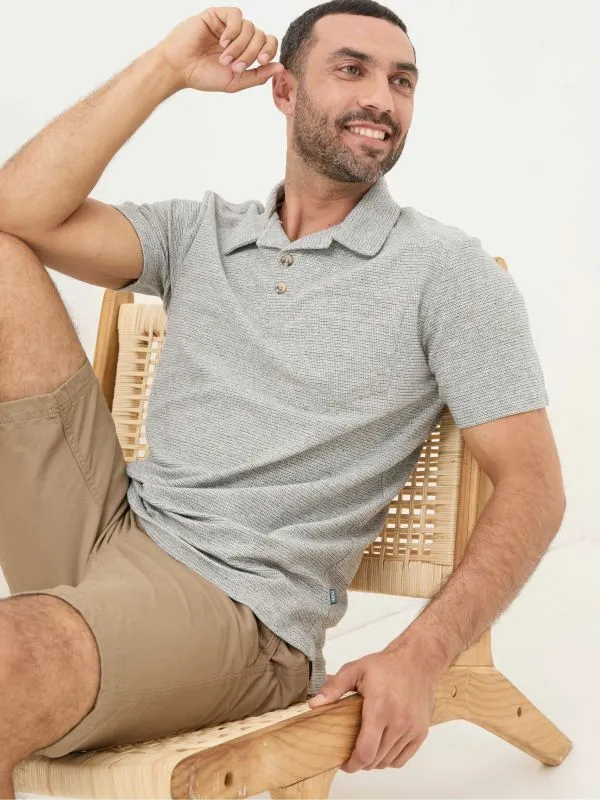 Fat Face Tall Collection Men Grey Southwick Textured Polo Shirt