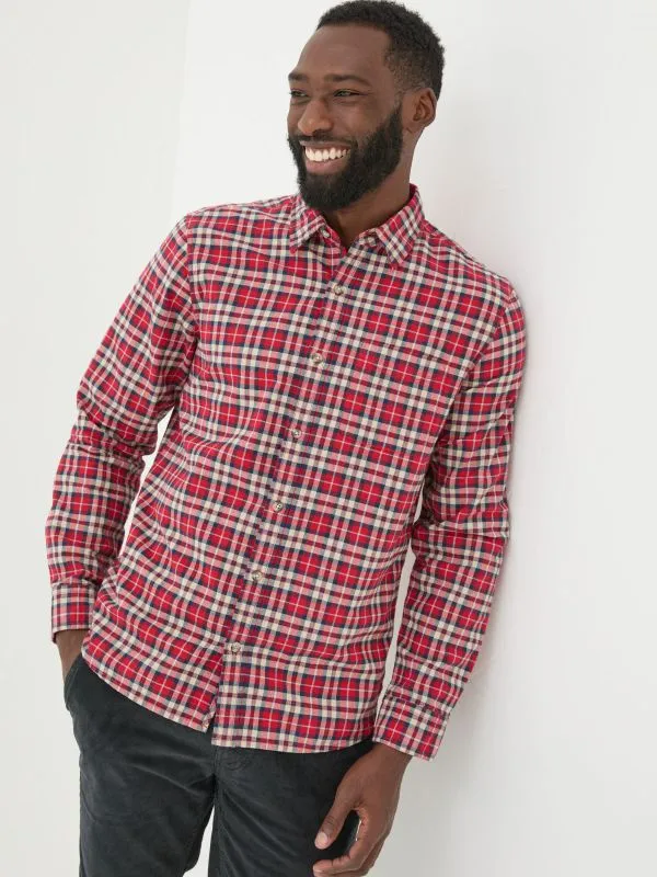Fat Face Tall Collection Men Red Long Sleeve Otley Check 100 Cotton Shirt
