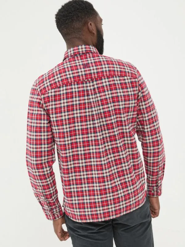 Fat Face Tall Collection Men Red Long Sleeve Otley Check 100 Cotton Shirt