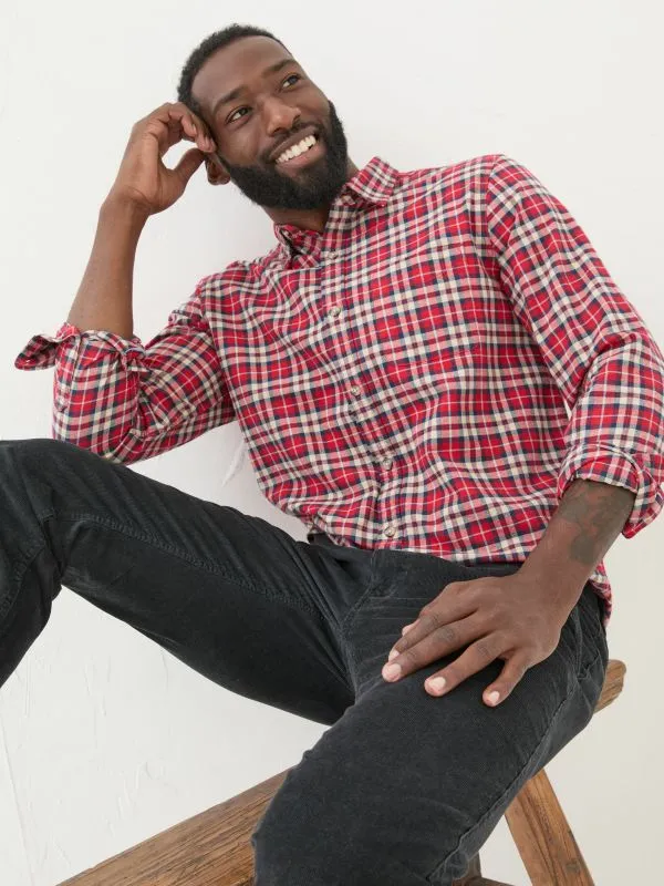 Fat Face Tall Collection Men Red Long Sleeve Otley Check 100 Cotton Shirt