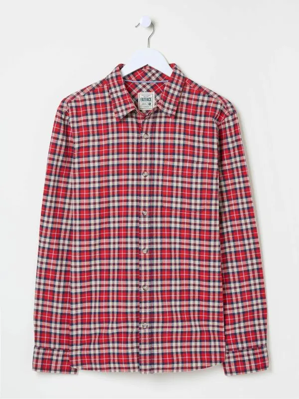 Fat Face Tall Collection Men Red Long Sleeve Otley Check 100 Cotton Shirt