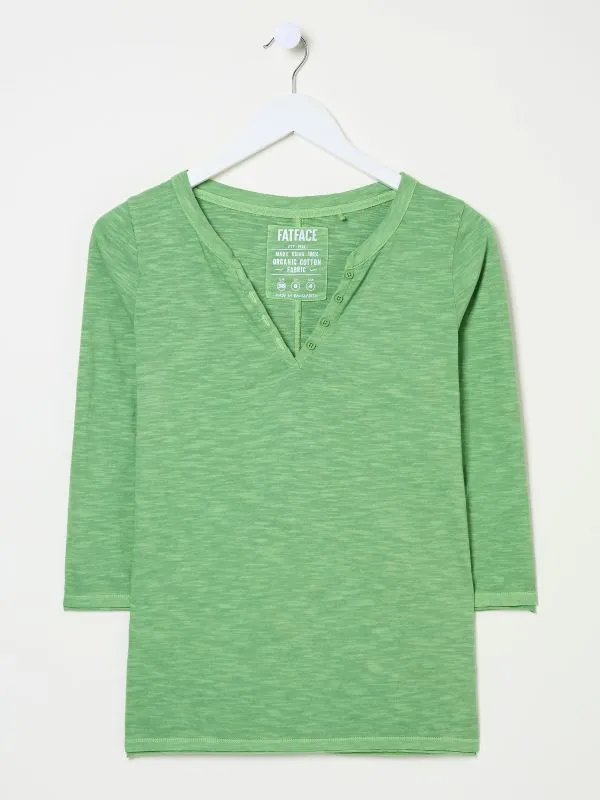 Fat Face Tops and TShirts Women Aster Light Green 100 Organic Cotton 34 Sleeve TShirt