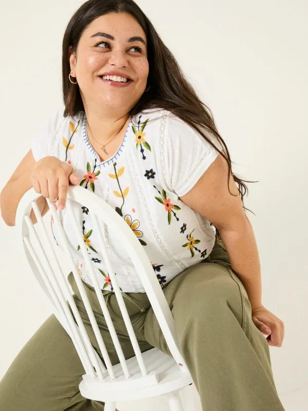 Fat Face Tops and TShirts Women Ivy White Embroidered TShirt