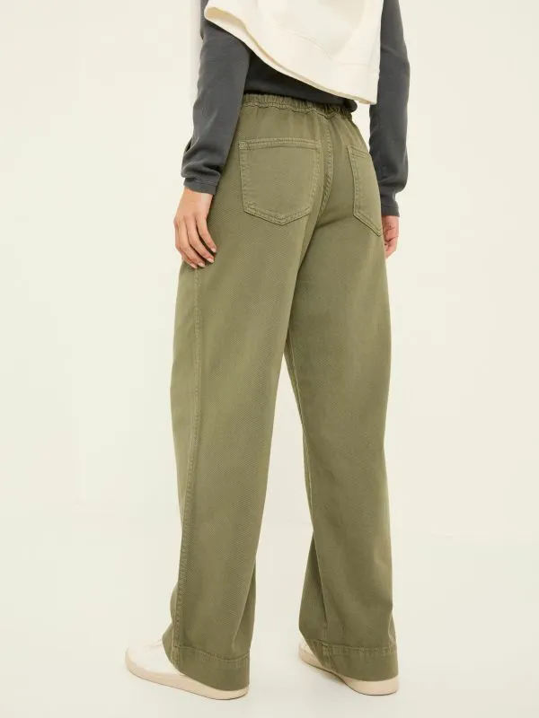 Fat Face Trousers and Leggings Women Ashby Khaki Green Wide Leg Trousers
