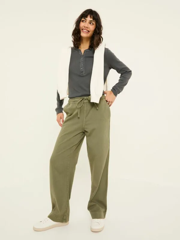 Fat Face Trousers and Leggings Women Ashby Khaki Green Wide Leg Trousers