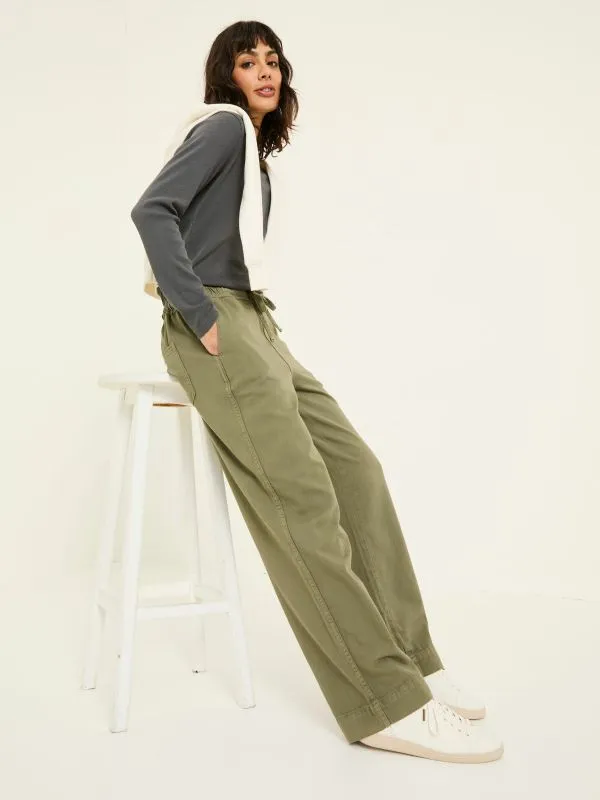 Fat Face Trousers and Leggings Women Ashby Khaki Green Wide Leg Trousers