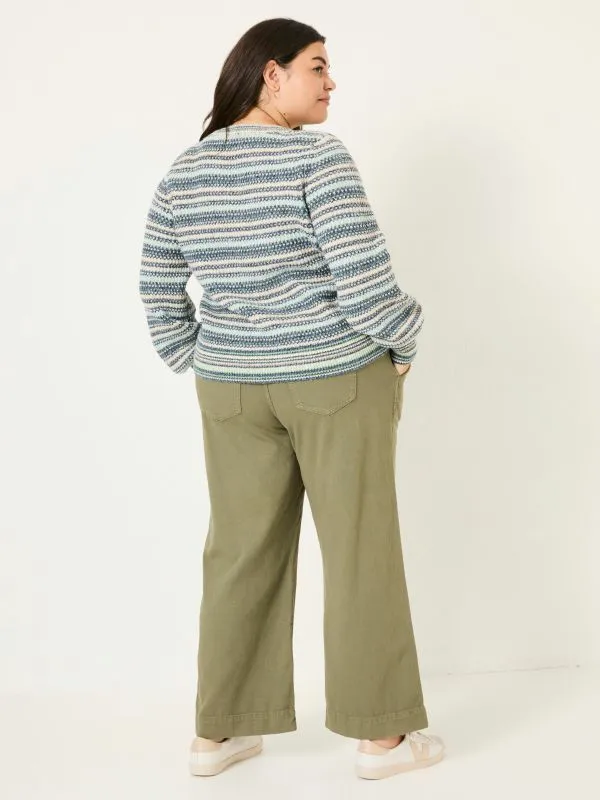 Fat Face Trousers and Leggings Women Ashby Khaki Green Wide Leg Trousers