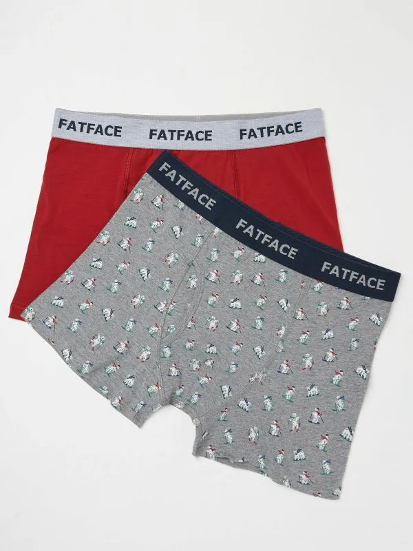 Fat Face Underwear Men Grey 2 Pack Ski Bear Boxers