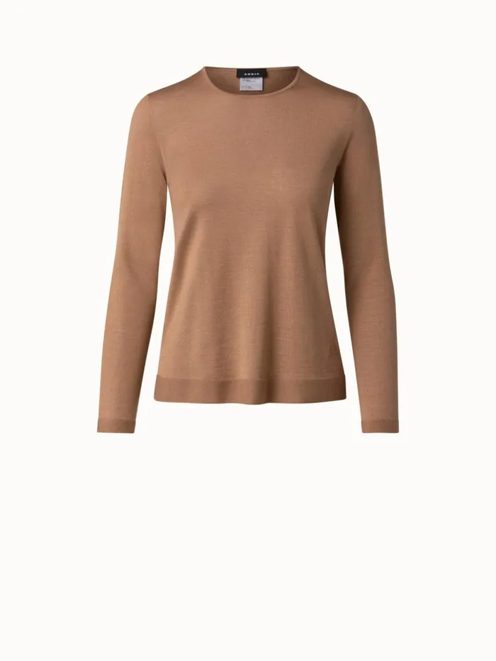 Fine Gauge Cashmere Silk Pullover Camel Women Akris Cashmere