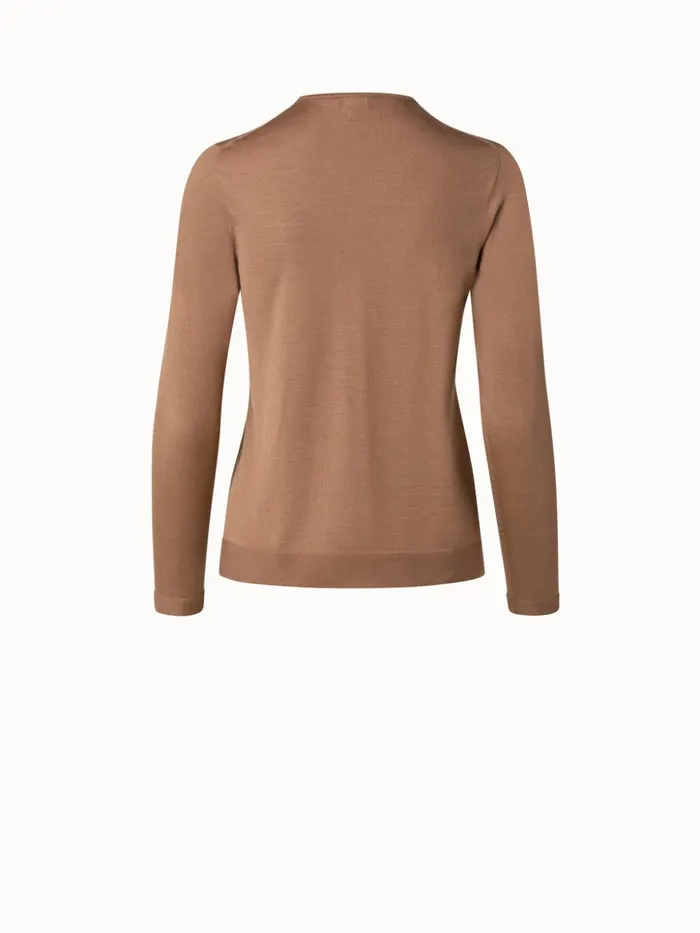 Fine Gauge Cashmere Silk Pullover Camel Women Akris Cashmere