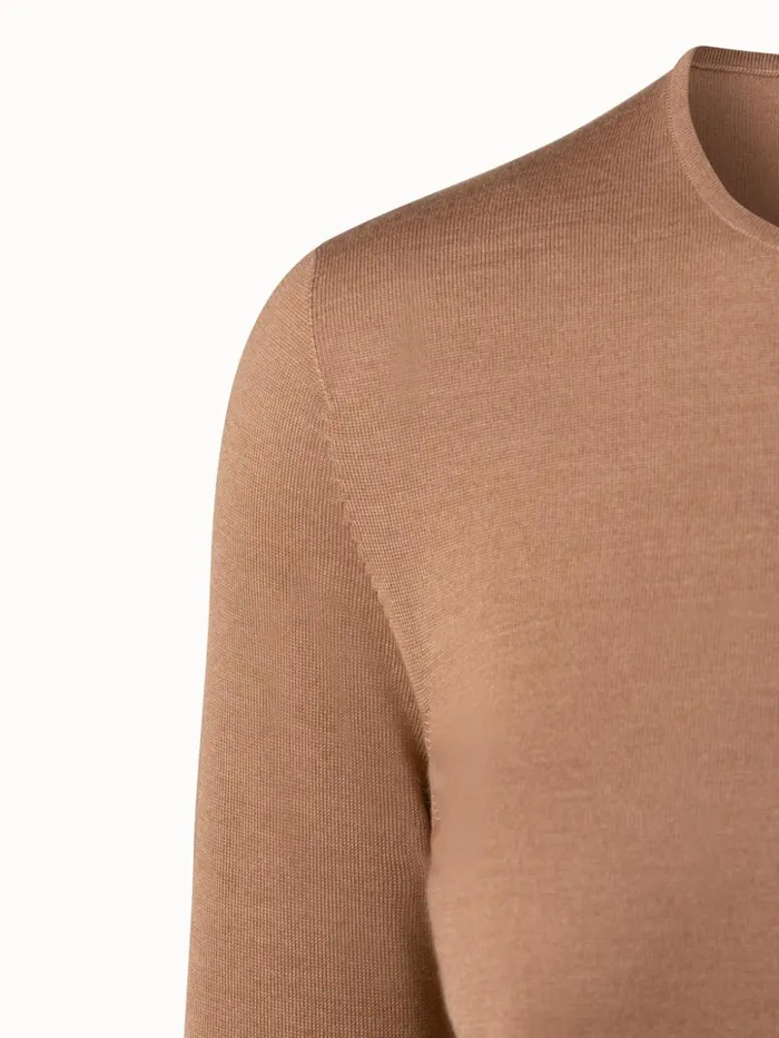 Fine Gauge Cashmere Silk Pullover Camel Women Akris Cashmere