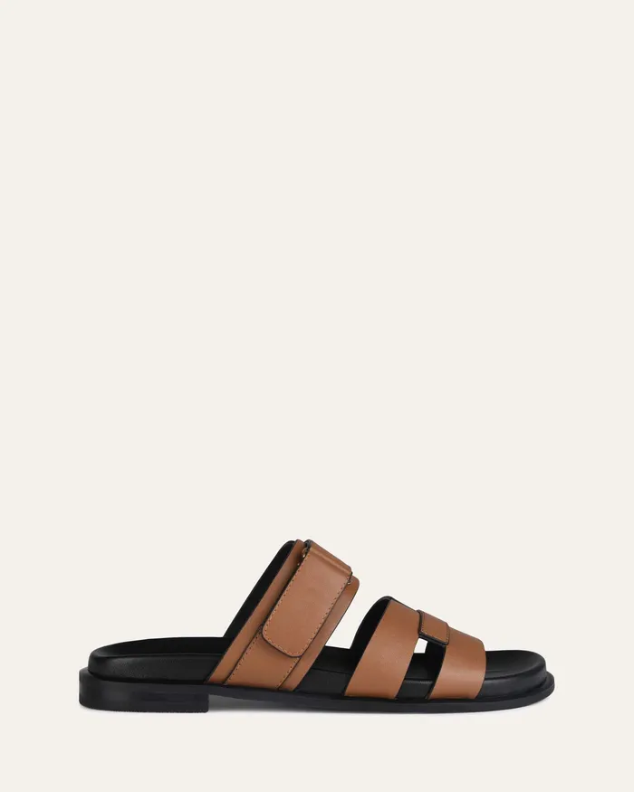 FLAT SANDALS jomercer Women Hendrix flat slides dark tan leather