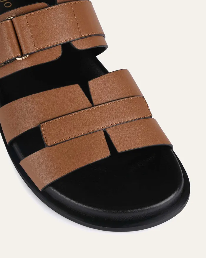 FLAT SANDALS jomercer Women Hendrix flat slides dark tan leather FLAT SANDALS jomercer Women Hendrix flat slides dark tan leather