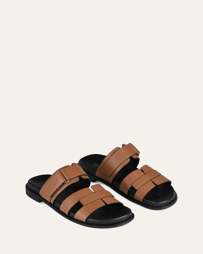 FLAT SANDALS jomercer Women Hendrix flat slides dark tan leather FLAT SANDALS jomercer Women Hendrix flat slides dark tan leather