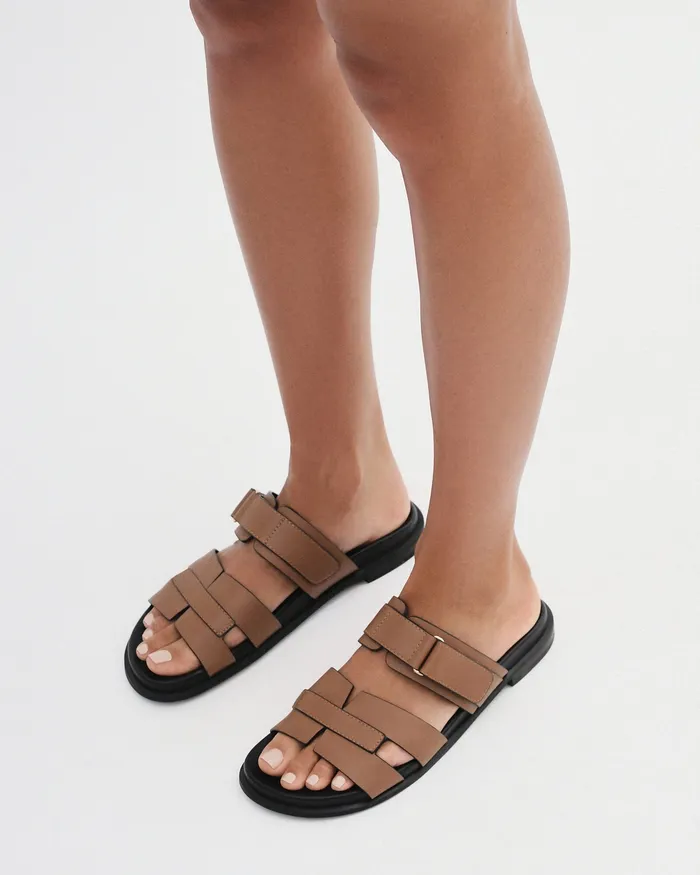 FLAT SANDALS jomercer Women Hendrix flat slides dark tan leather FLAT SANDALS jomercer Women Hendrix flat slides dark tan leather