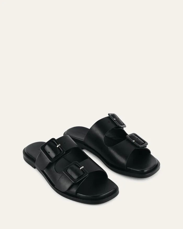FLAT SANDALS Women Sebastian flat slide black leather jomercer FLAT SANDALS Women Sebastian flat slide black leather jomercer