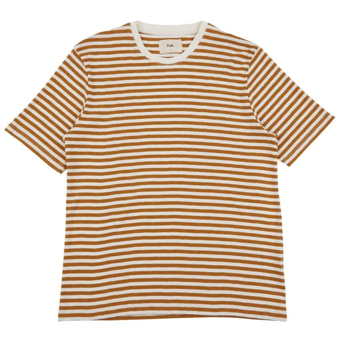 Folk Clothing TShirts Classic Stripe Tee 8211 Ochre Ecru 8211 Mens