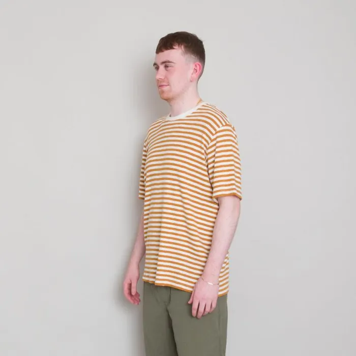 Folk Clothing TShirts Classic Stripe Tee 8211 Ochre Ecru 8211 Mens