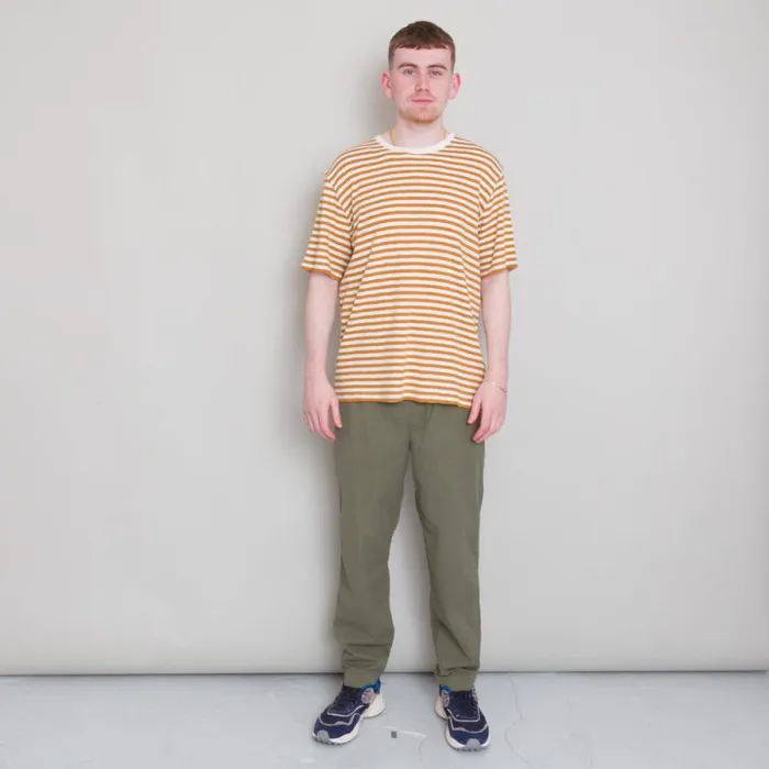 Folk Clothing TShirts Classic Stripe Tee 8211 Ochre Ecru 8211 Mens