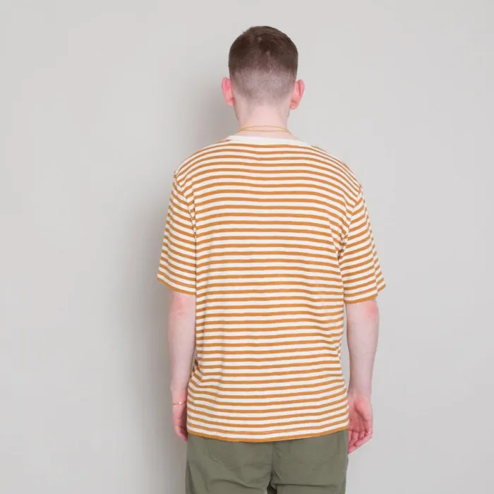 Folk Clothing TShirts Classic Stripe Tee 8211 Ochre Ecru 8211 Mens