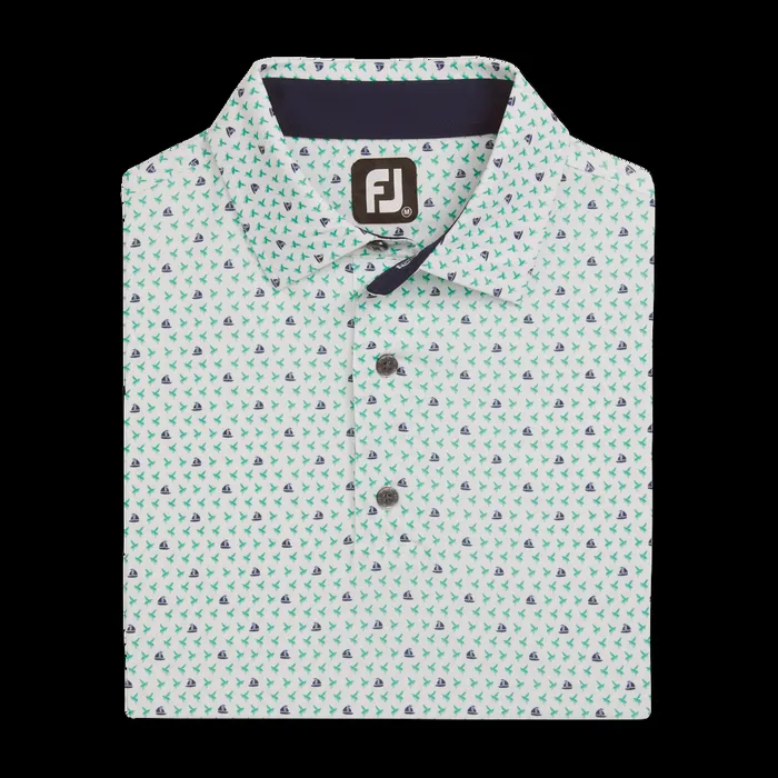 FootJoy Shirts Men Flying Wasp Lisle White Emerald Navy