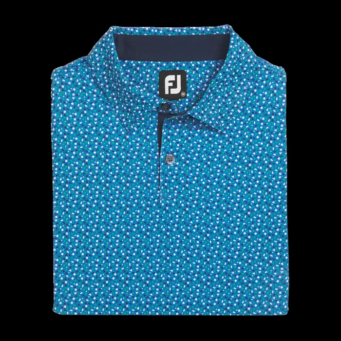 FootJoy Shirts Men Geometry Pique Blue Emerald Navy White