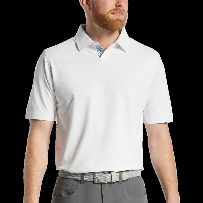 FootJoy Shirts Men Solid Pique Floral Trim White Blue Floral