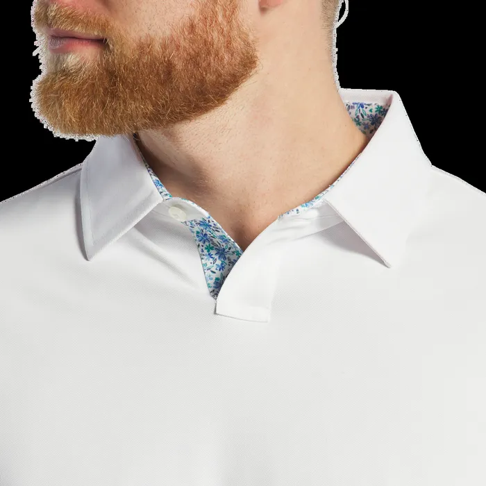 FootJoy Shirts Men Solid Pique Floral Trim White Blue Floral