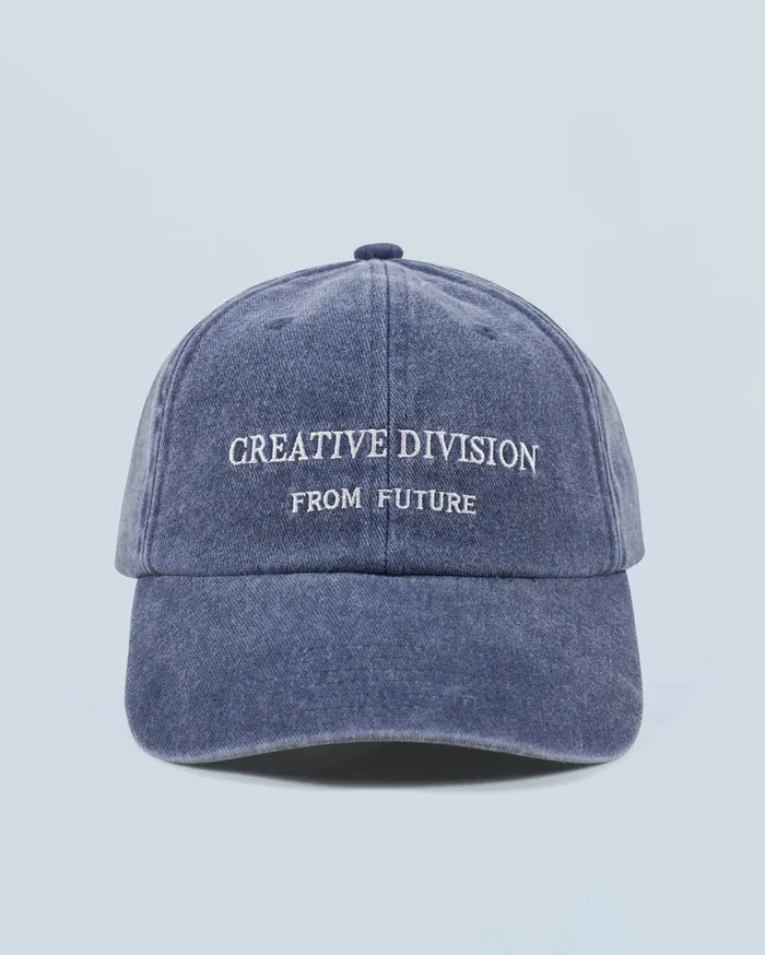 From Future Caps Creative Division Curved Visor Cap Washed Gray Blue