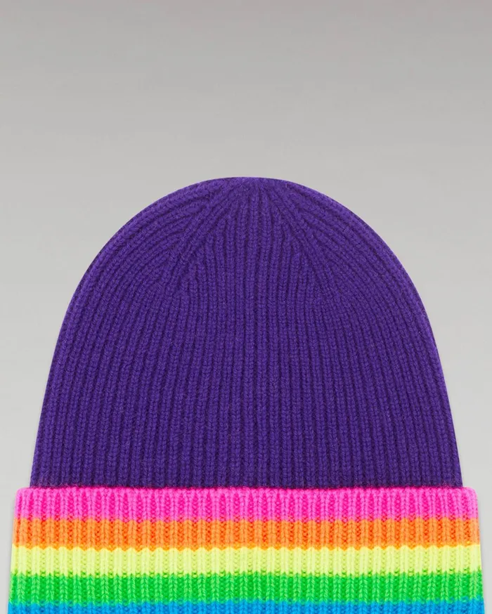 From Future Cashmere Beanies Cuffed Beanie With Multicolored Bands Winter Purple
