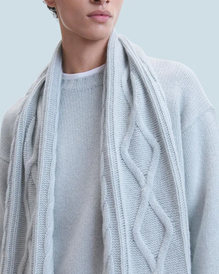 From Future Cashmere Scarves and Collars Fringed Cable Scarf Gray Stone