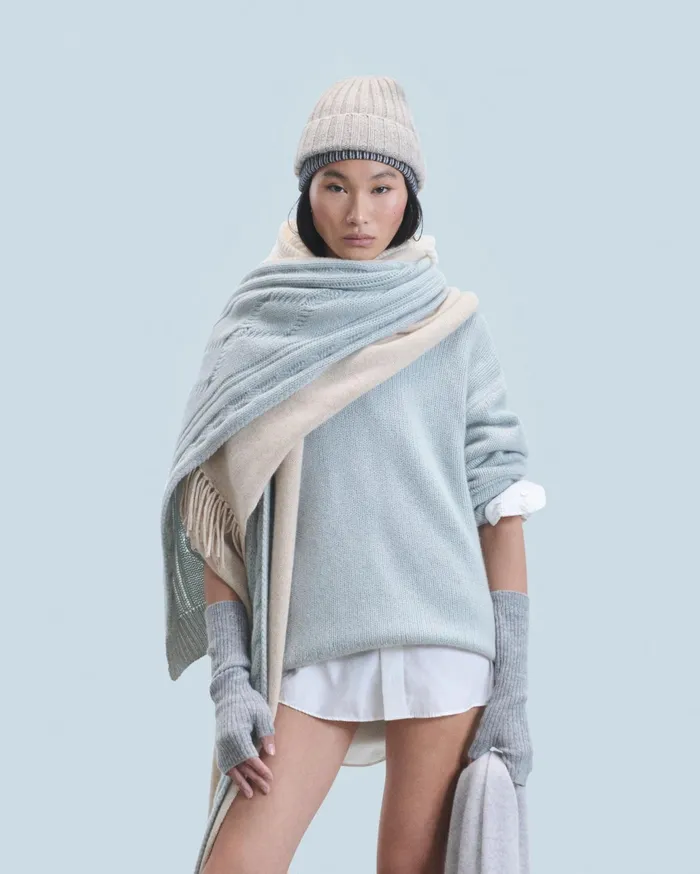 From Future Cashmere Scarves and Collars Fringed Cable Scarf Gray Stone